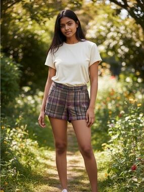 Banana Republic Plaid Cotton Shorts in Olive & Burgundy
